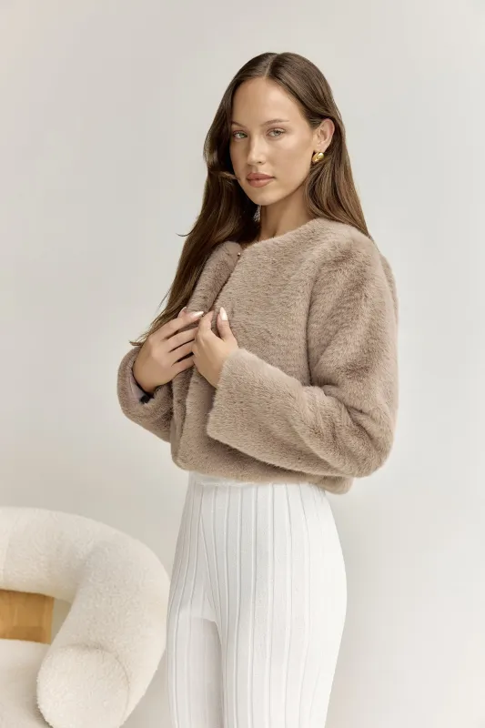 Day By Day Faux Fur Cropped Jacket Brown sold by Fortunate One