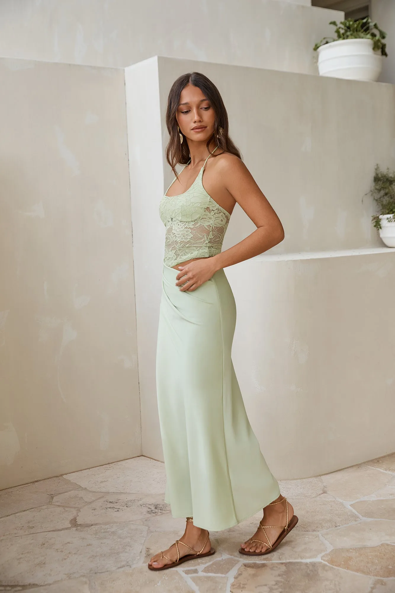 Dreamdays Halter Lace Maxi Dress Sage sold by Fortunate One product image thumbnail 4