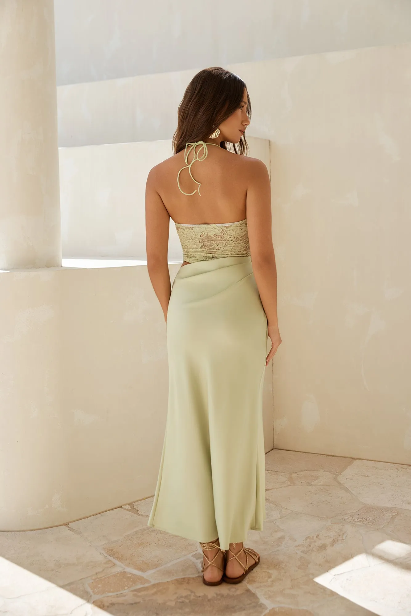 Dreamdays Halter Lace Maxi Dress Sage sold by Fortunate One product image thumbnail 2