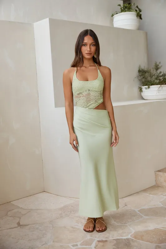 Dreamdays Halter Lace Maxi Dress Sage sold by Fortunate One