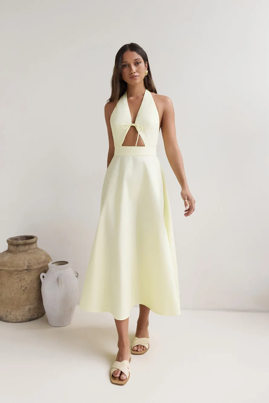 Sands Of Splendor Halter Maxi Dress Lemon sold by Fortunate One