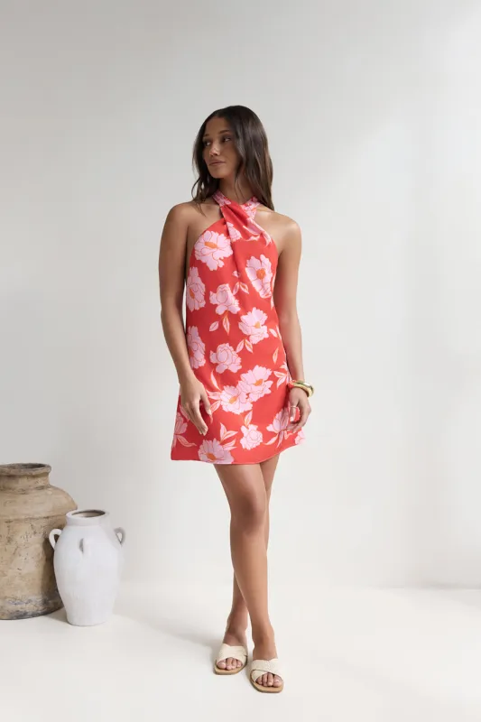 Havana Days Satin Halter Mini Dress Red sold by Fortunate One