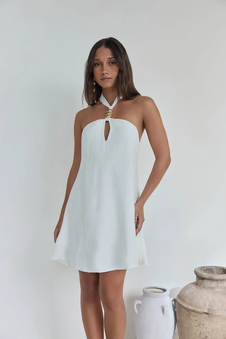 Swaying Shadows Halter Mini Dress White sold by Fortunate One