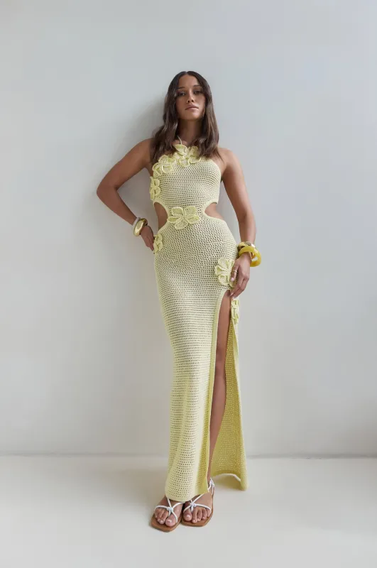 Monaco Sun Knit Halter Maxi Dress Yellow sold by Fortunate One