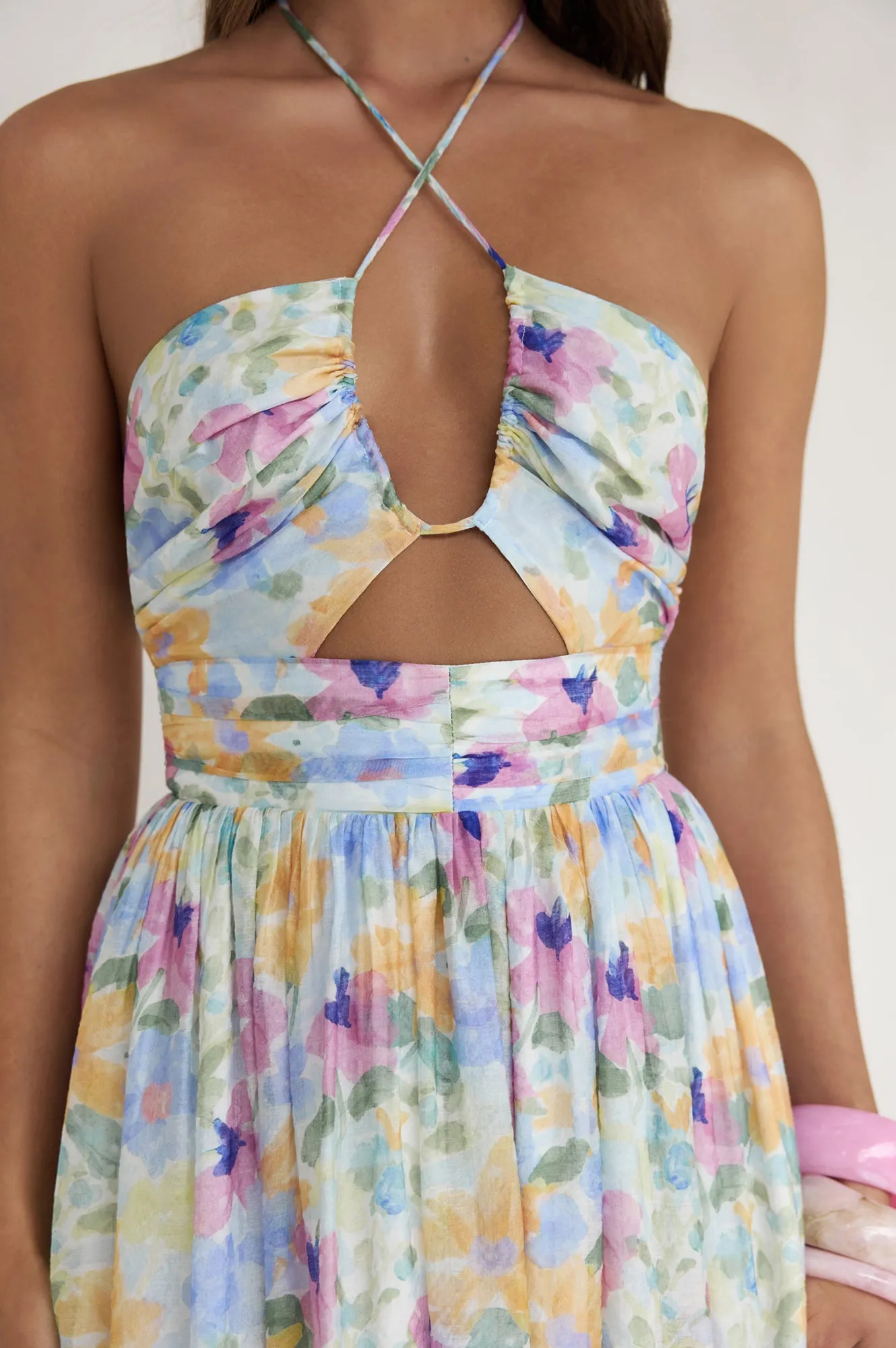 Hibiscus Hues Halter Maxi Dress Print sold by Fortunate One product image thumbnail 5