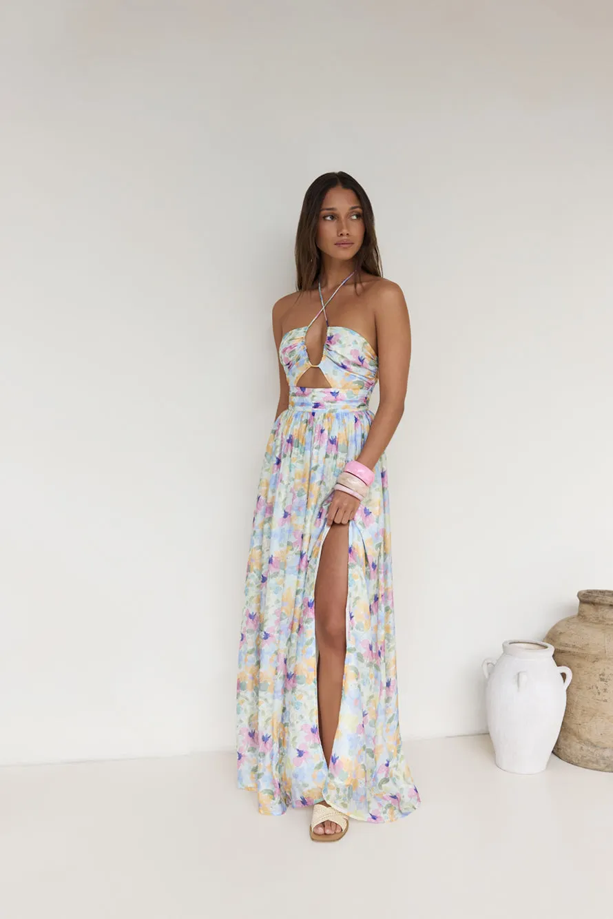 Hibiscus Hues Halter Maxi Dress Print sold by Fortunate One product image thumbnail 4