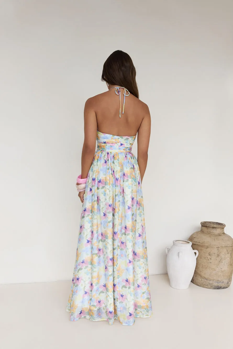 Hibiscus Hues Halter Maxi Dress Print sold by Fortunate One product image thumbnail 2