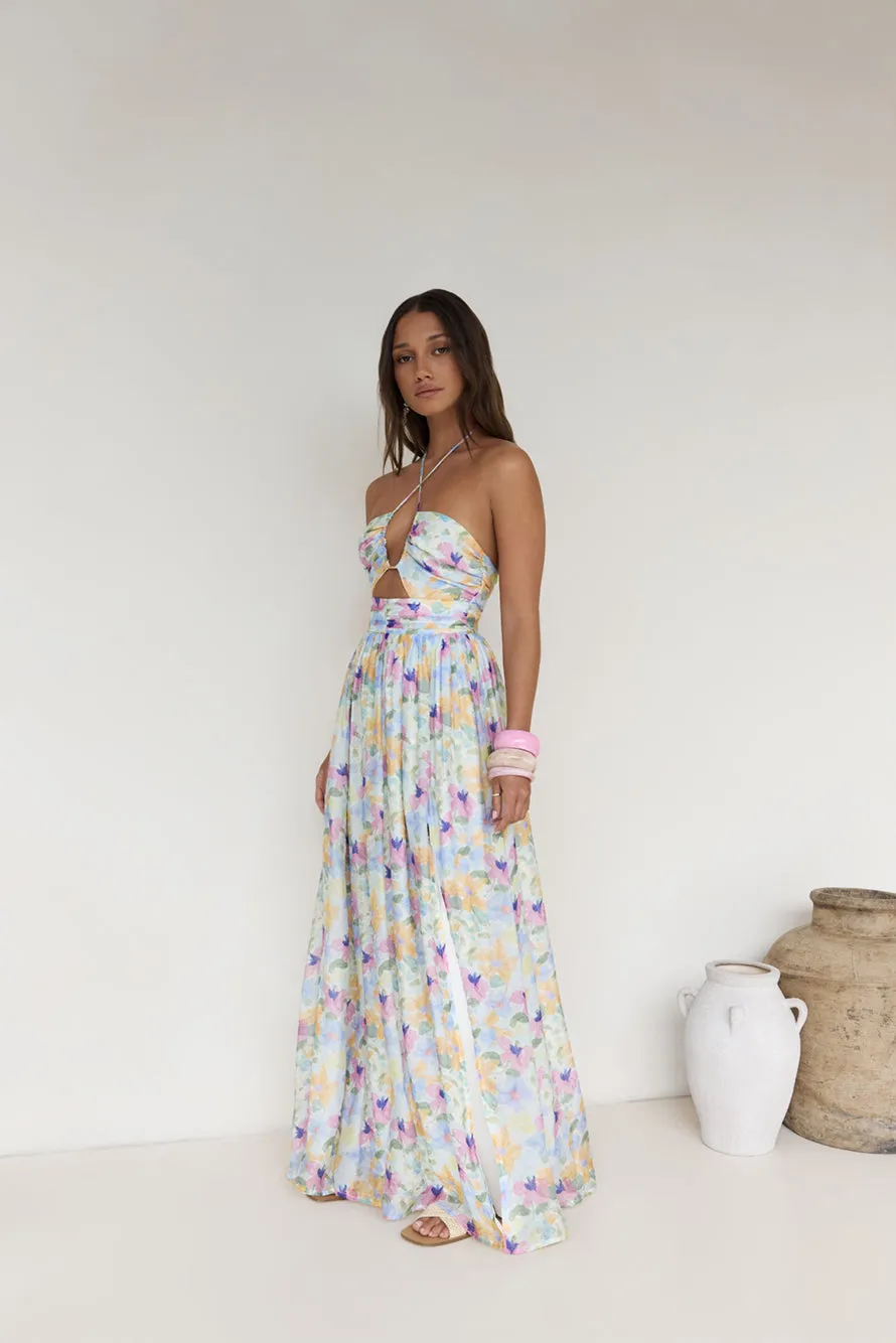 Hibiscus Hues Halter Maxi Dress Print sold by Fortunate One product image thumbnail 3