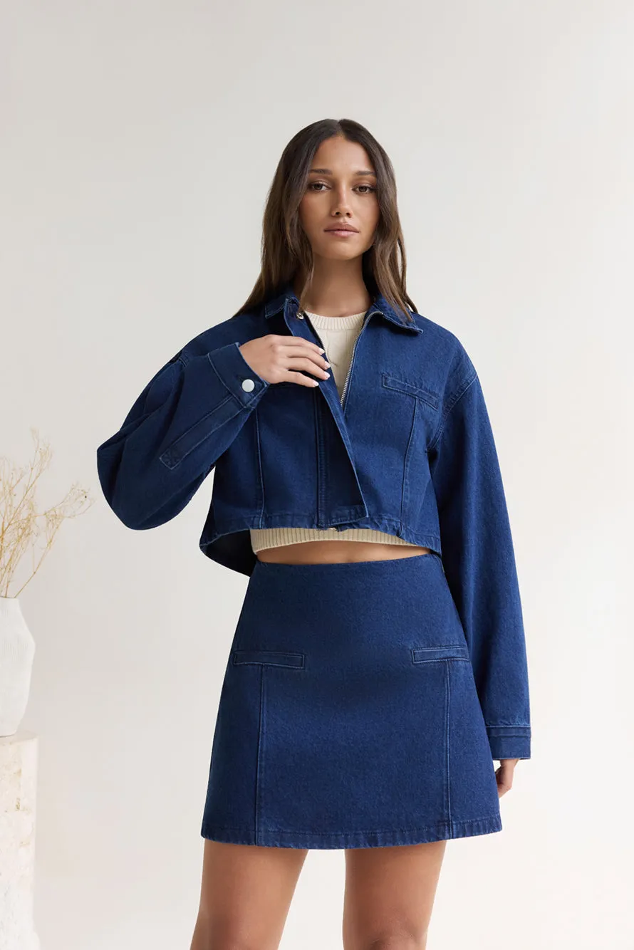 Coffee Dates Cropped Denim Jacket Blue sold by Fortunate One