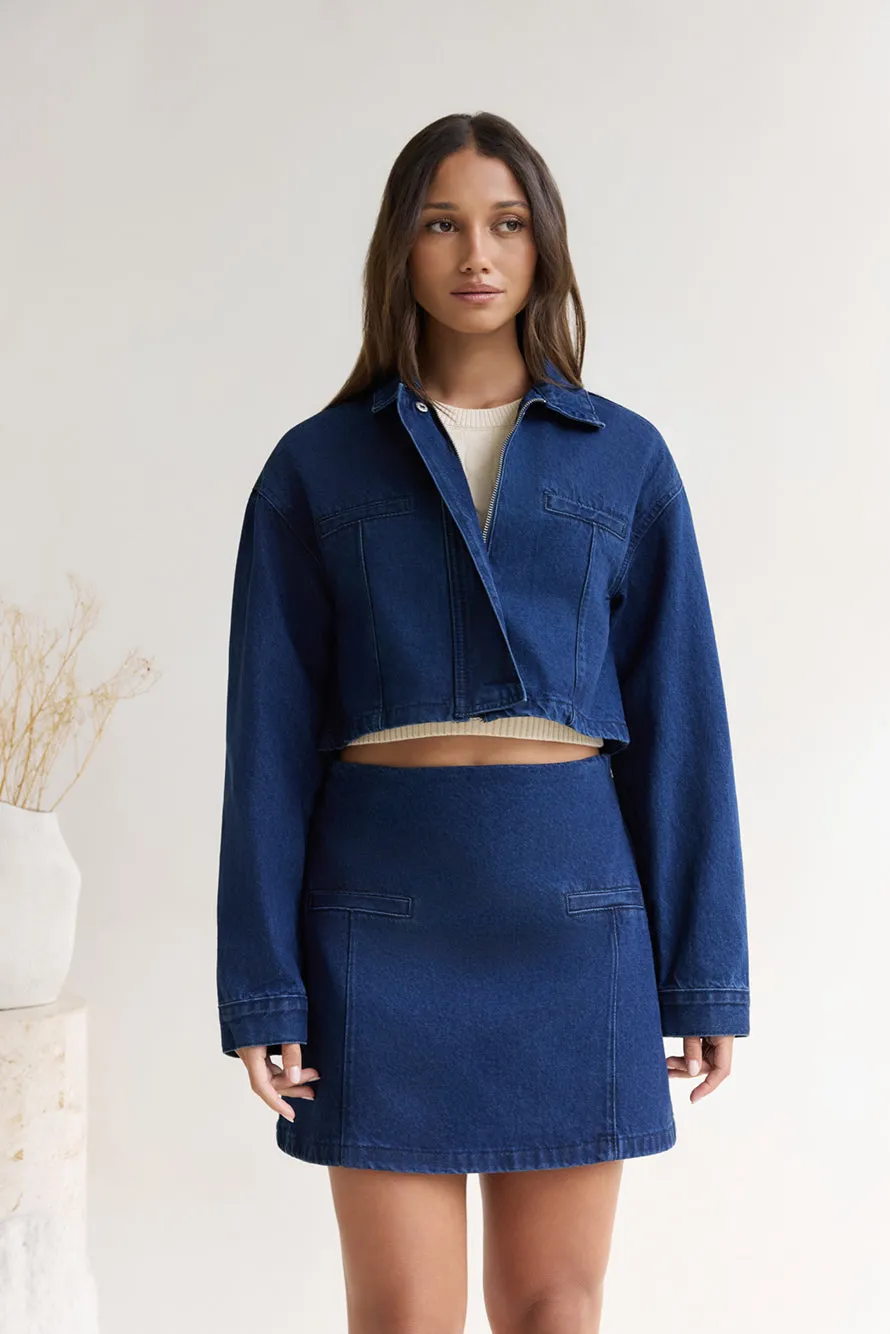 Coffee Dates Cropped Denim Jacket Blue sold by Fortunate One product image thumbnail 3