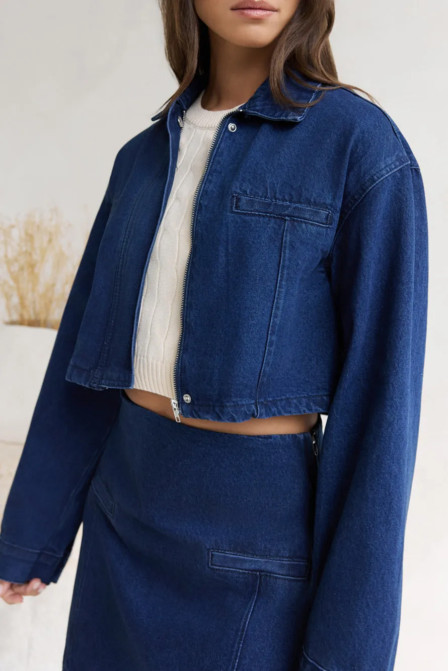 Coffee Dates Cropped Denim Jacket Blue sold by Fortunate One product image thumbnail 5