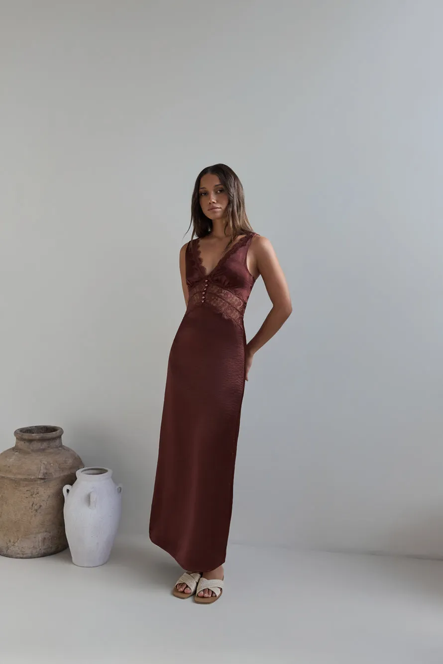 Romantic One Satin Maxi Dress Brown sold by Fortunate One product image thumbnail 5