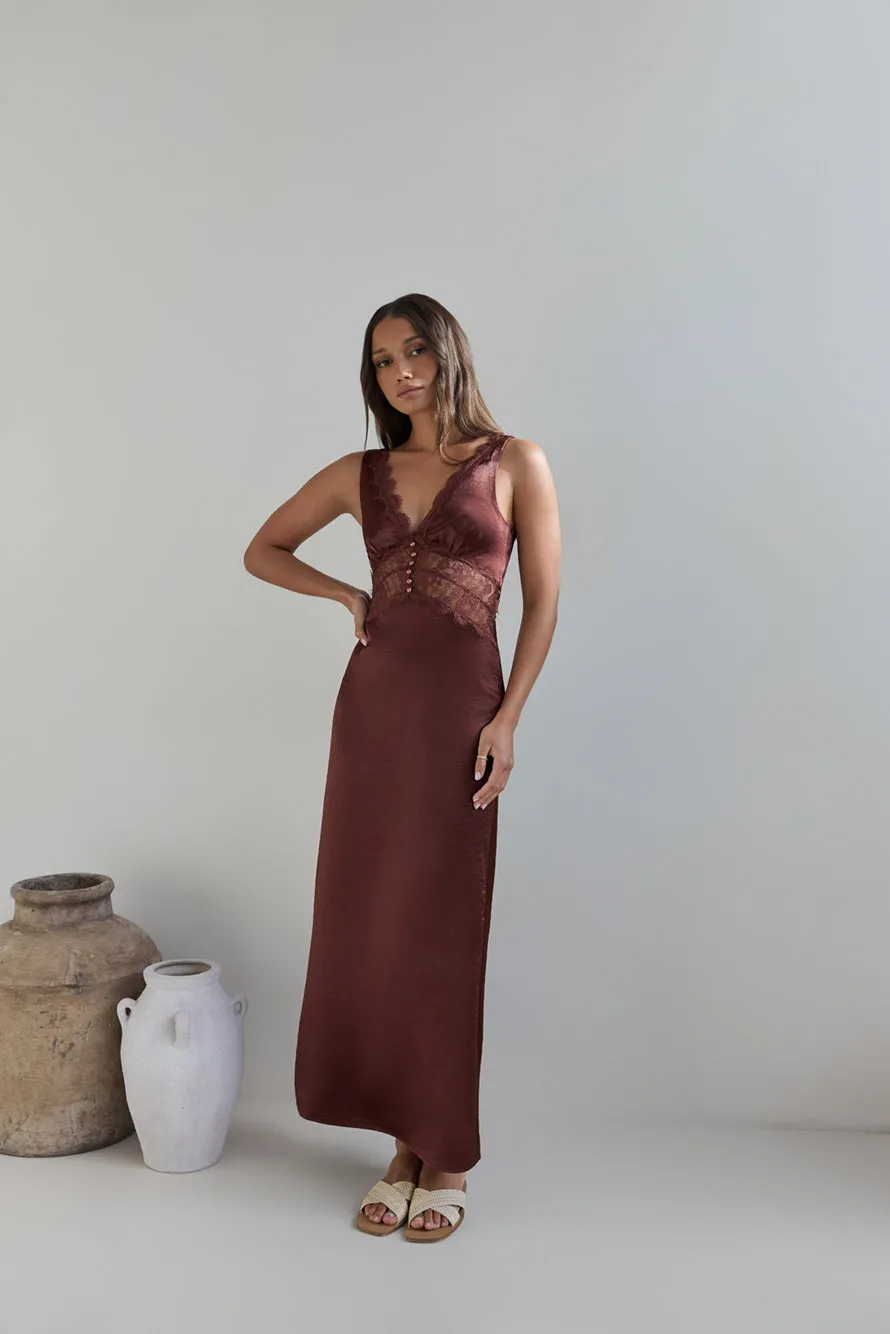Romantic One Satin Maxi Dress Brown sold by Fortunate One product image thumbnail 3