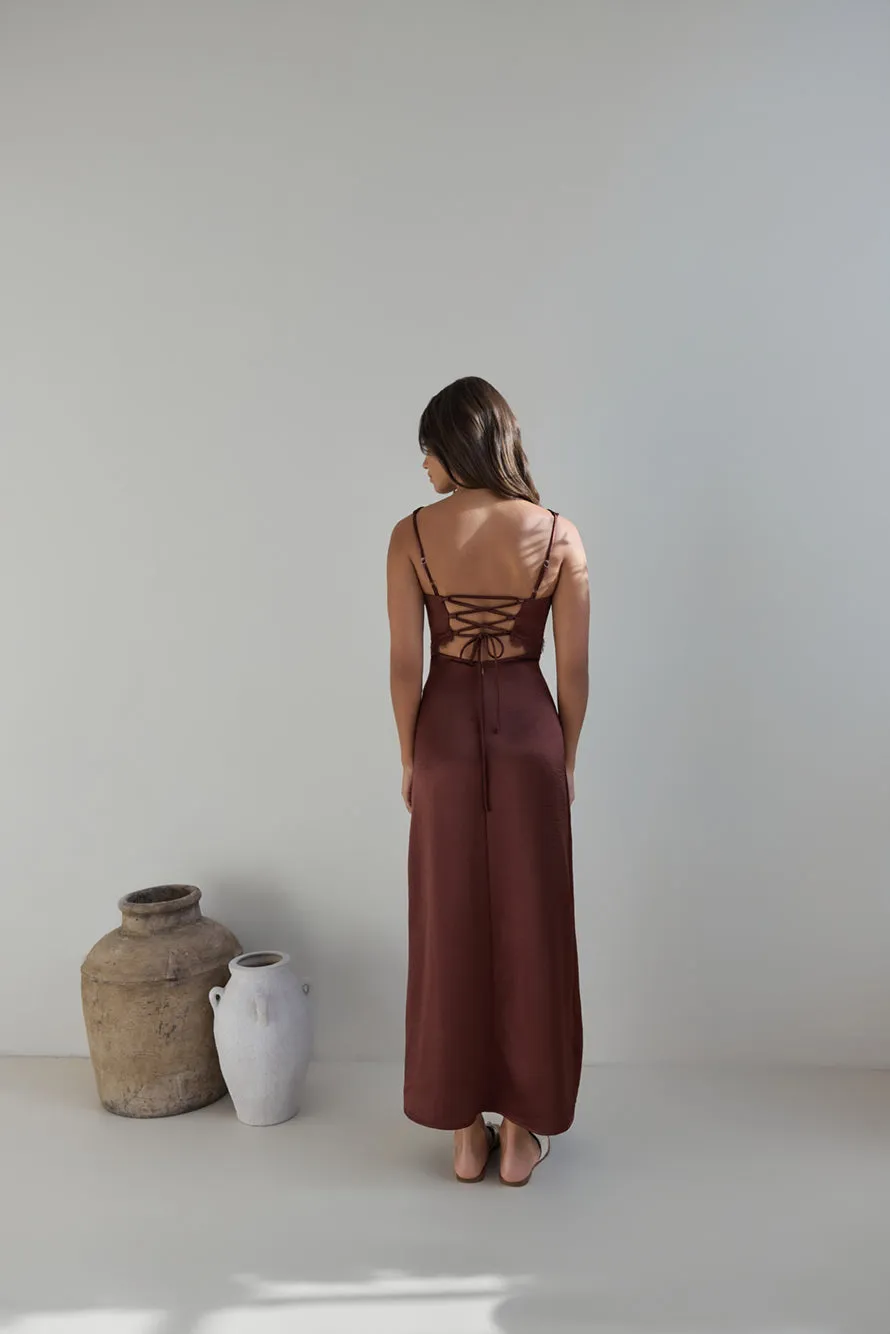 Romantic One Satin Maxi Dress Brown sold by Fortunate One product image thumbnail 2