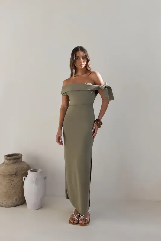 Summer Social Off Shoulder Maxi Dress Green sold by Fortunate One