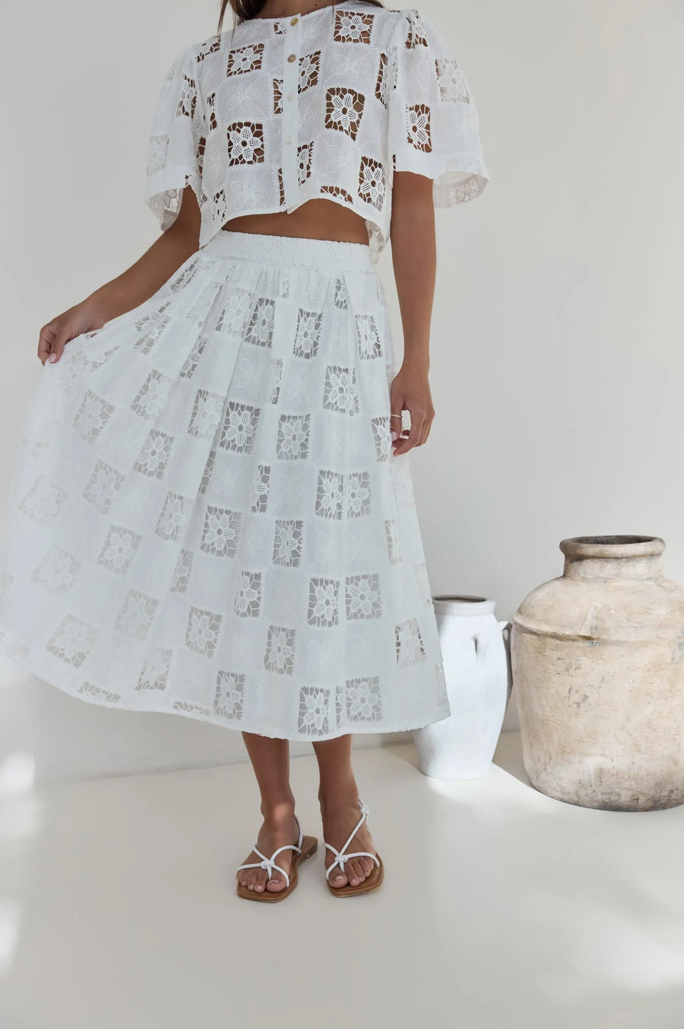 Andolina Crochet Lace Midi Skirt White sold by Fortunate One product image thumbnail 5