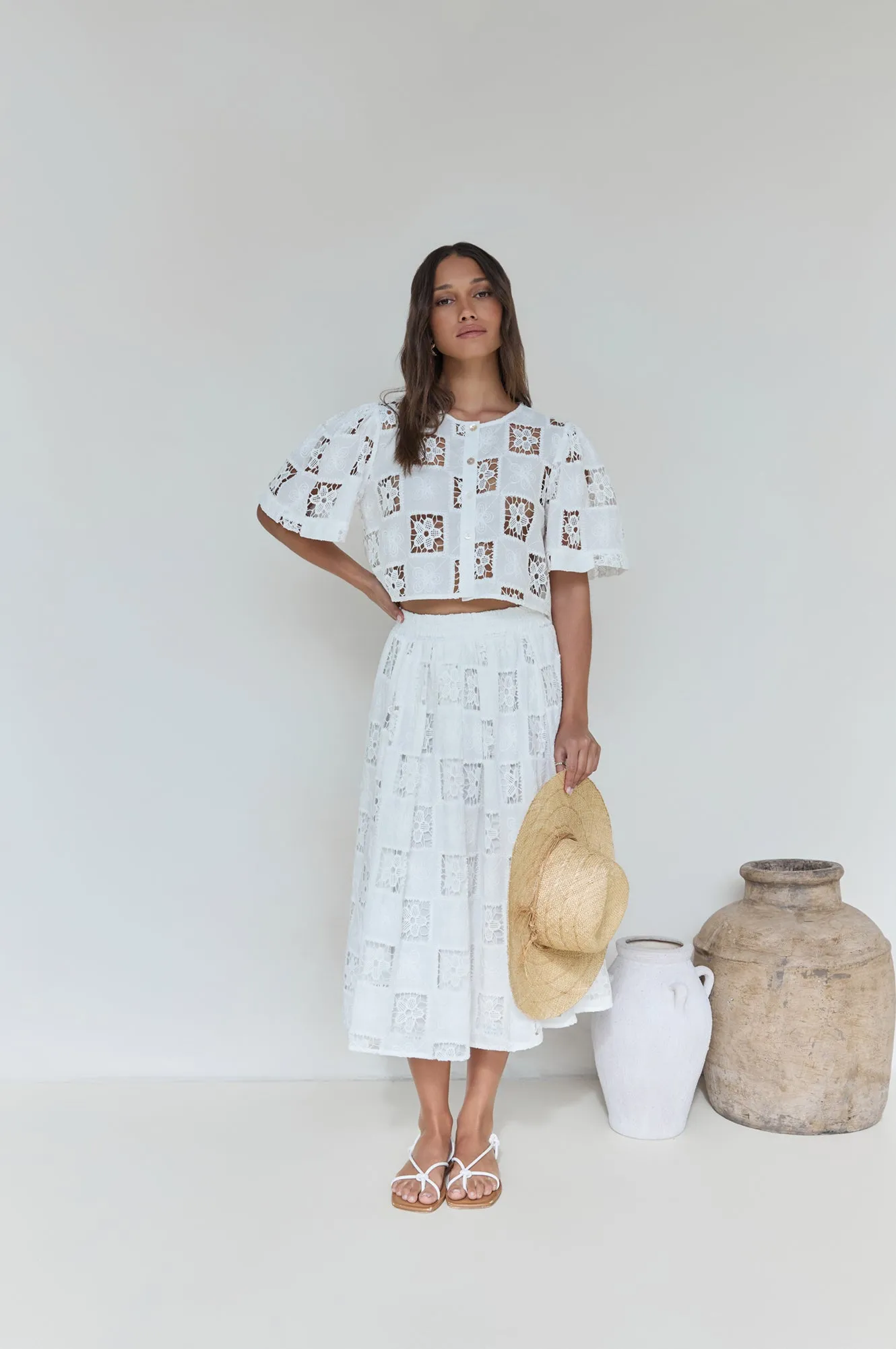 Andolina Crochet Lace Midi Skirt White sold by Fortunate One product image thumbnail 4