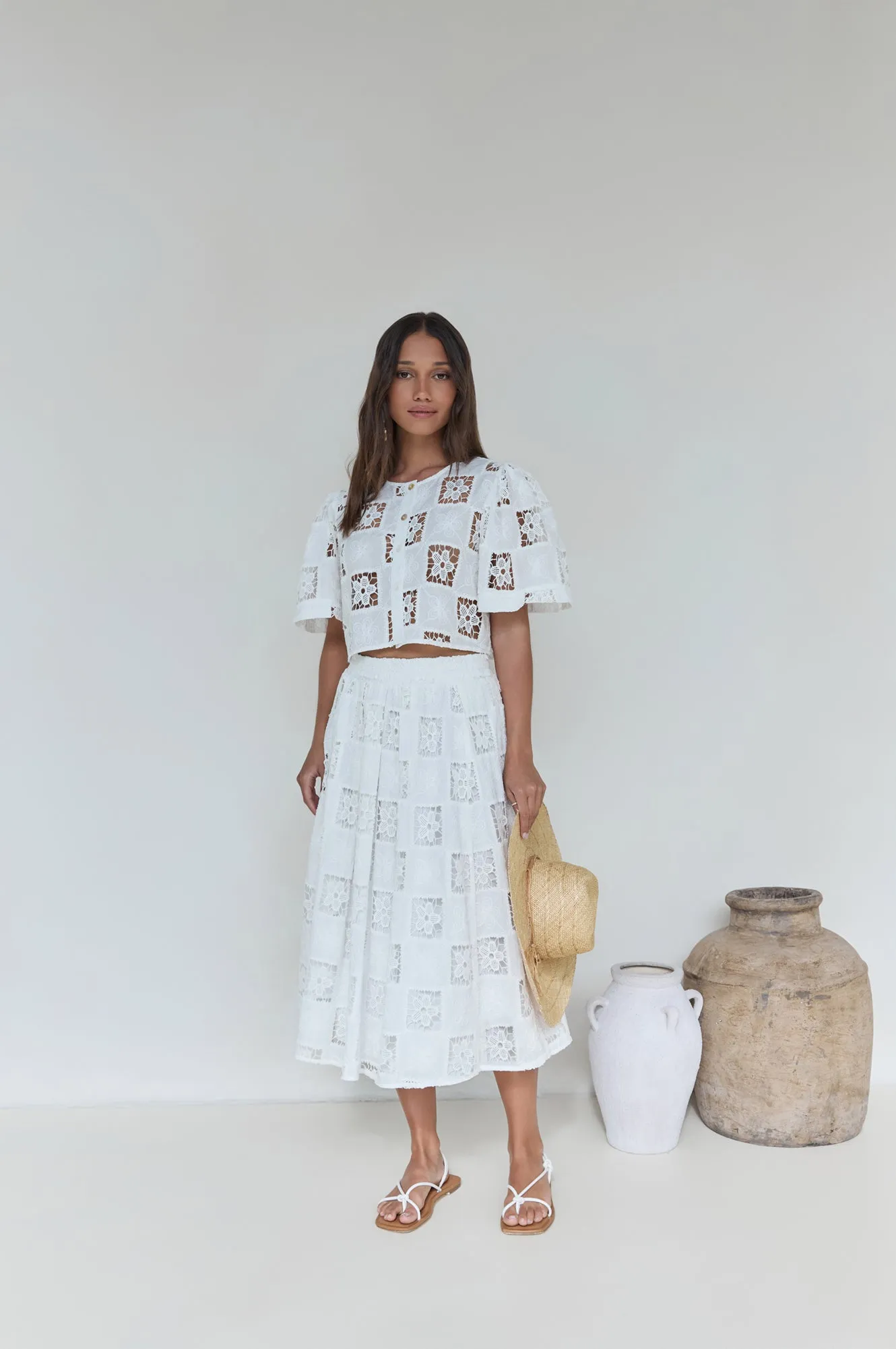 Andolina Crochet Lace Midi Skirt White sold by Fortunate One