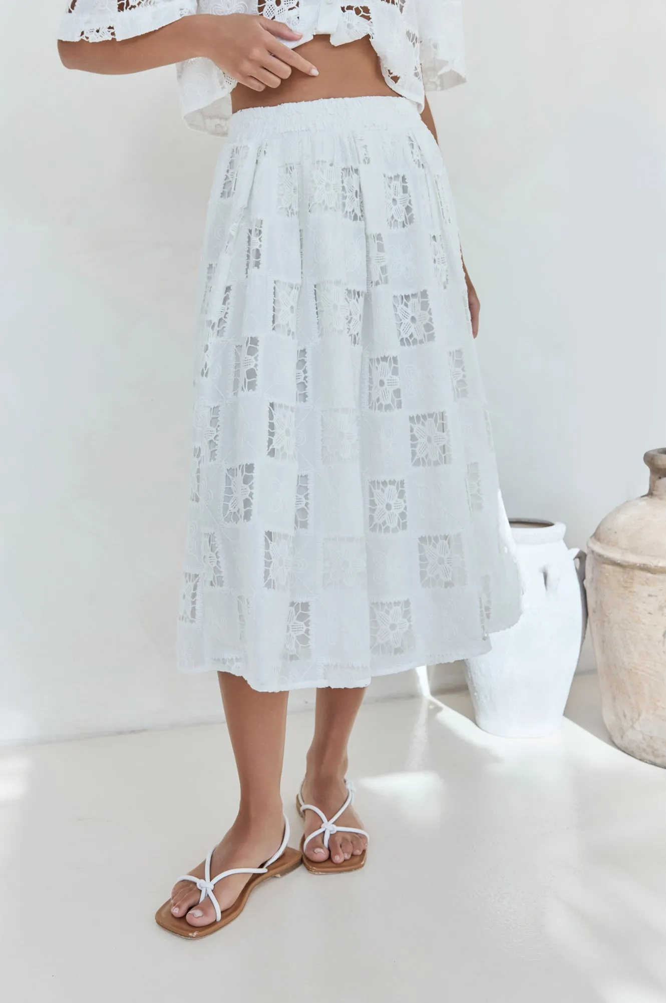 Andolina Crochet Lace Midi Skirt White sold by Fortunate One product image thumbnail 3