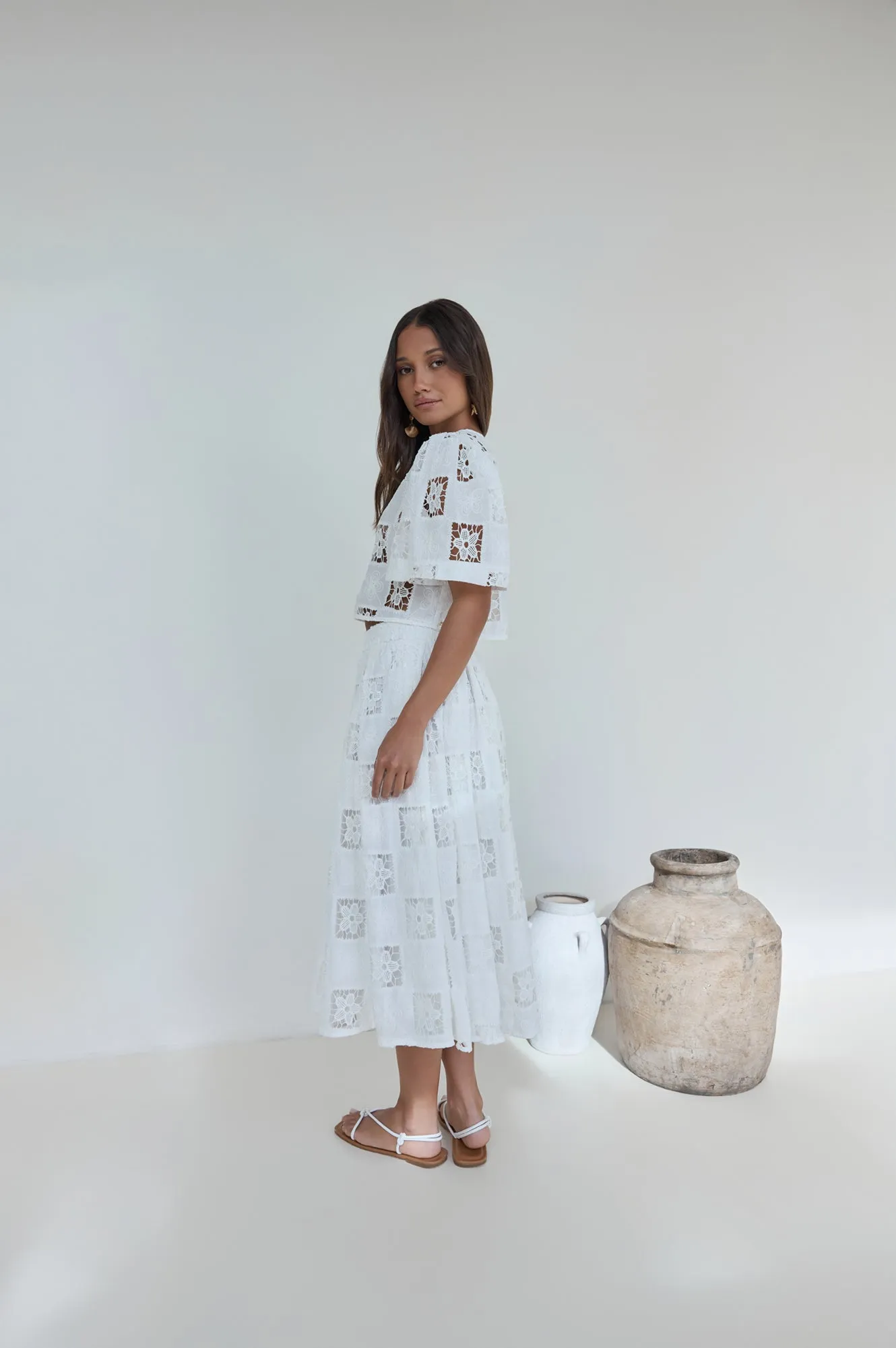 Andolina Crochet Lace Midi Skirt White sold by Fortunate One product image thumbnail 2