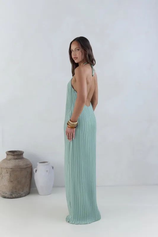 Coastal Euphoria Halter Maxi Dress Green sold by Fortunate One