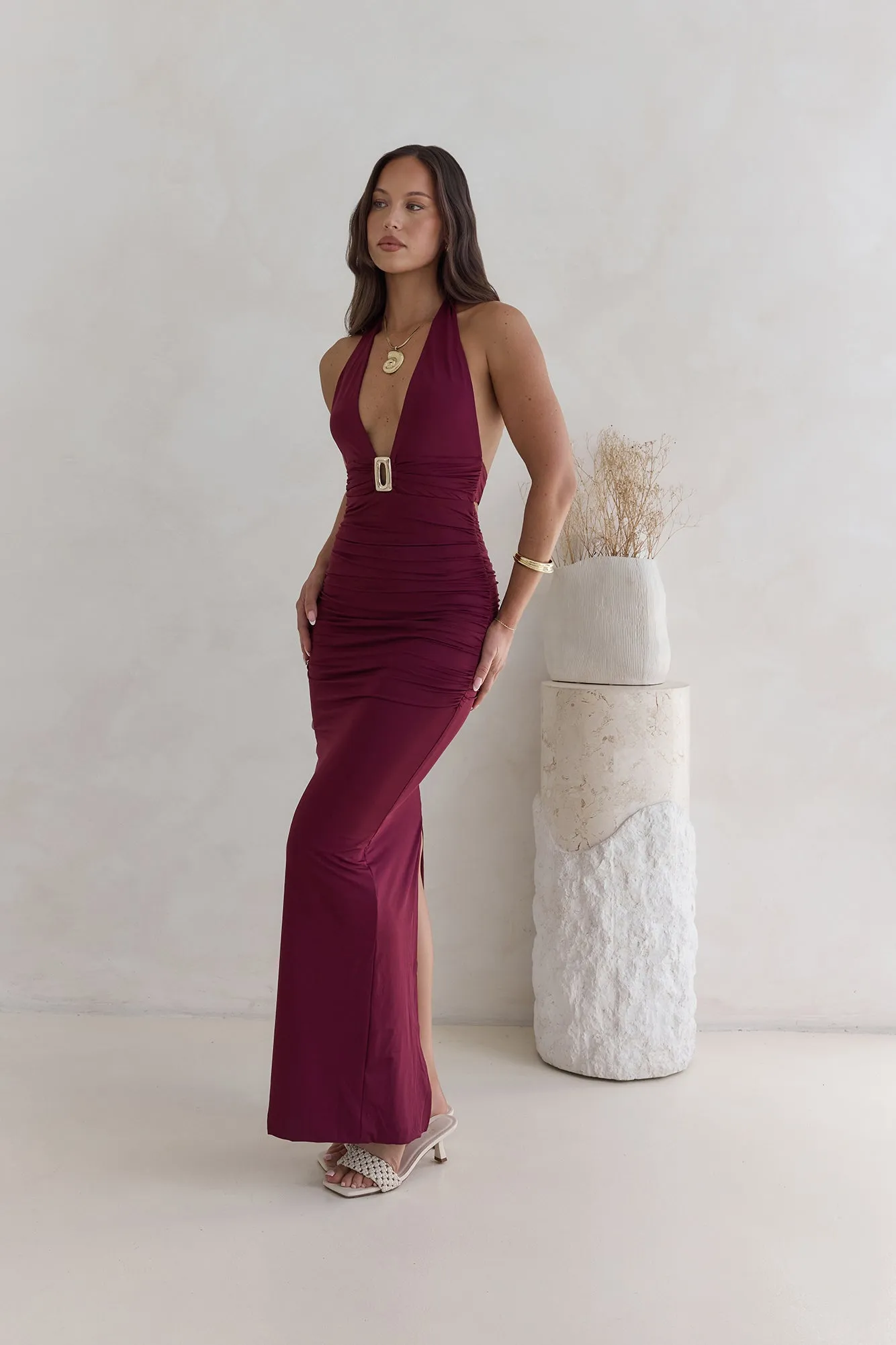 Under The Stars Halter Maxi Dress Burgundy sold by Fortunate One product image thumbnail 5