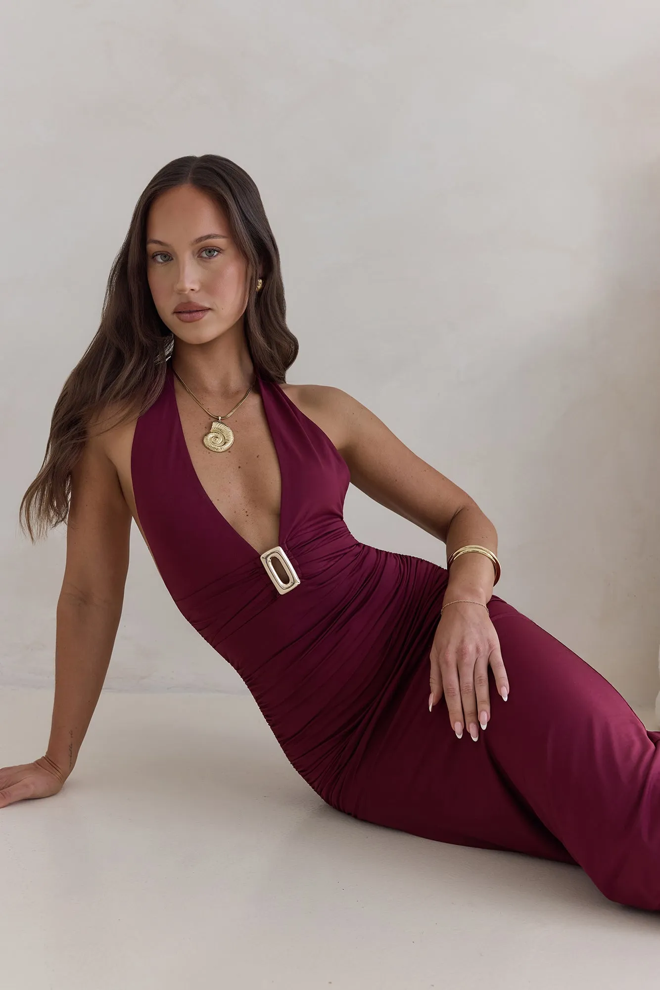Under The Stars Halter Maxi Dress Burgundy sold by Fortunate One product image thumbnail 4