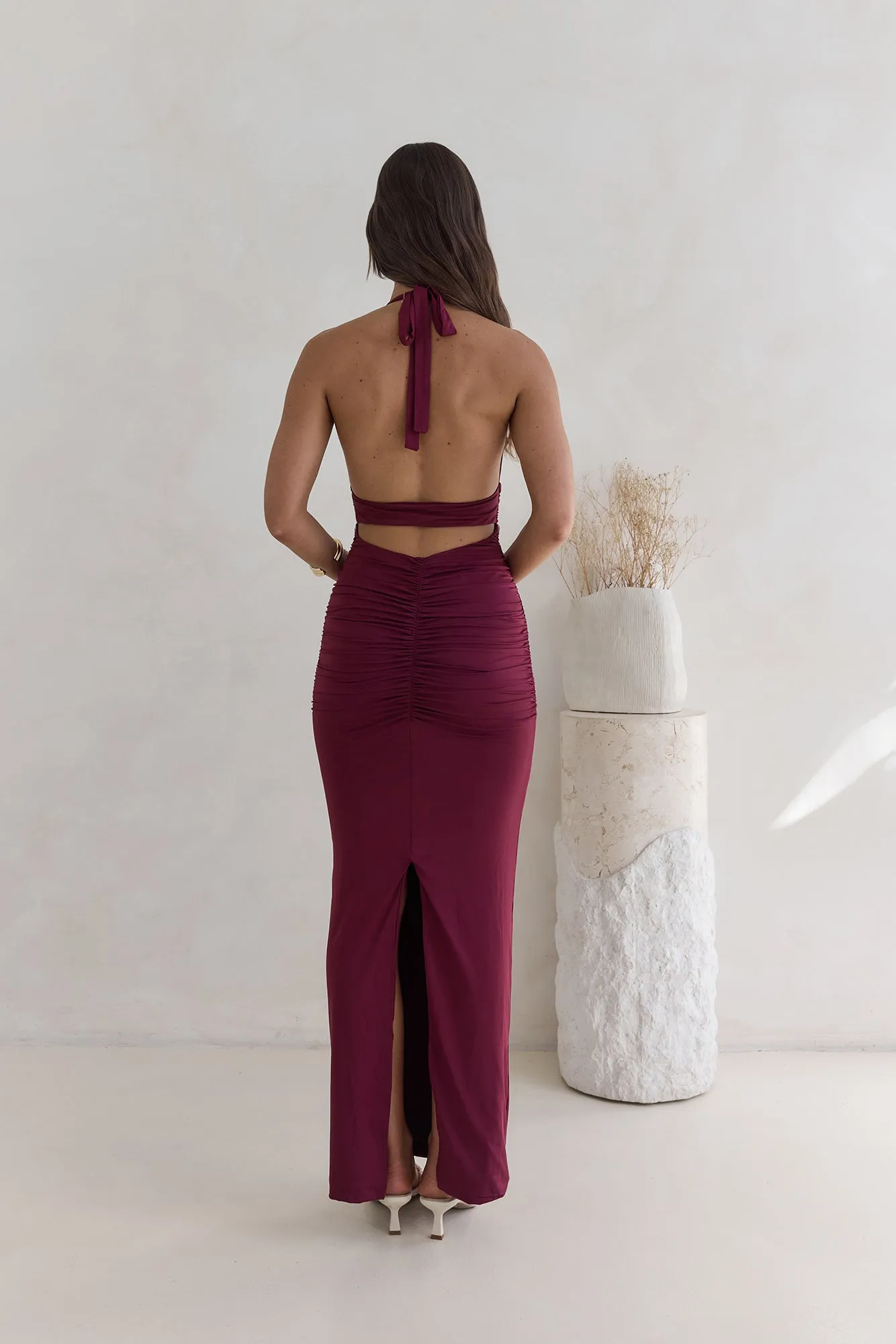 Under The Stars Halter Maxi Dress Burgundy sold by Fortunate One product image thumbnail 2