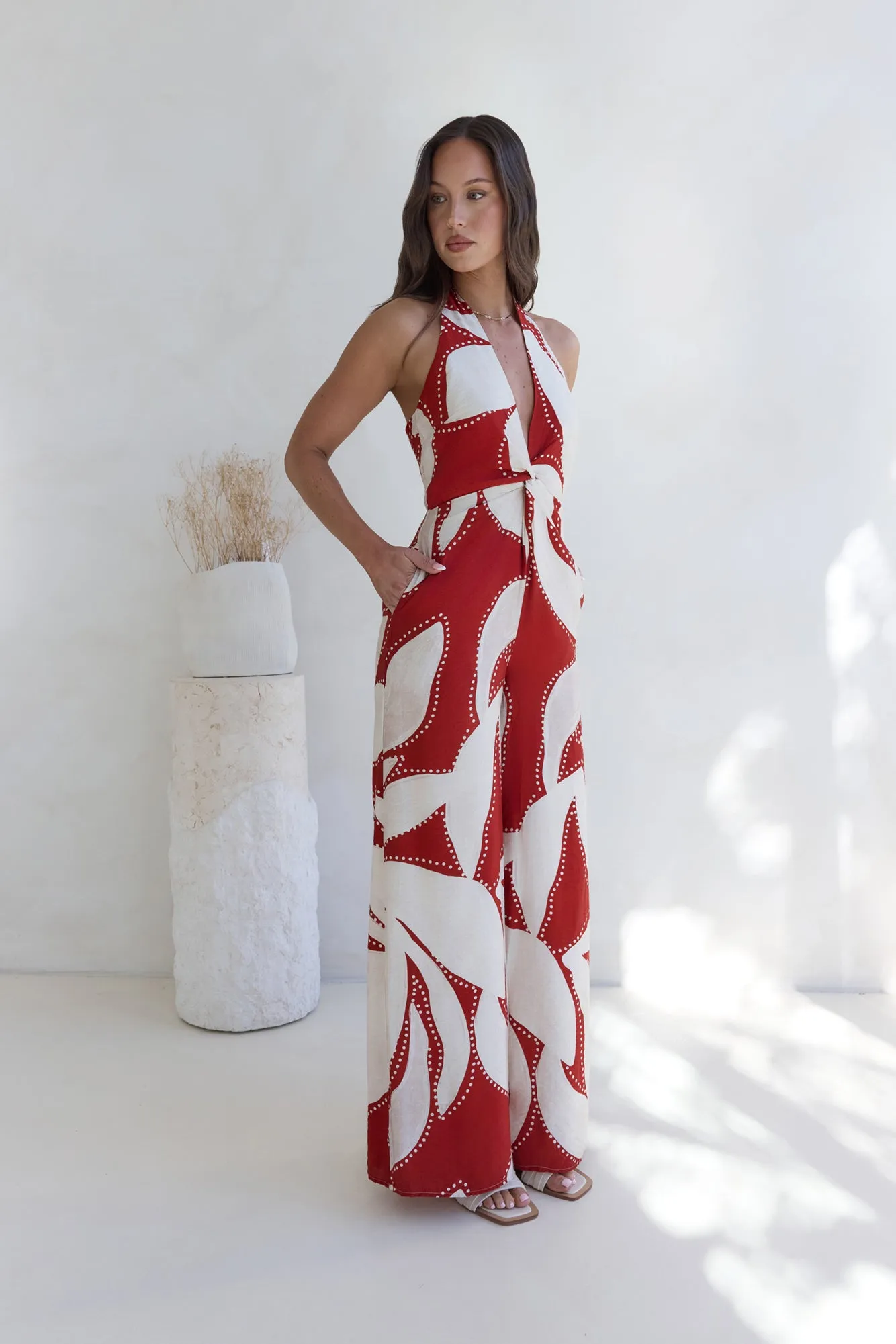 Arlette Halter Jumpsuit Arlette Red sold by Fortunate One