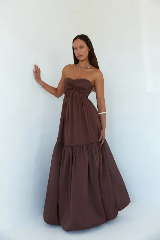 Unforgettable Style Strapless Maxi Dress Brown sold by Fortunate One
