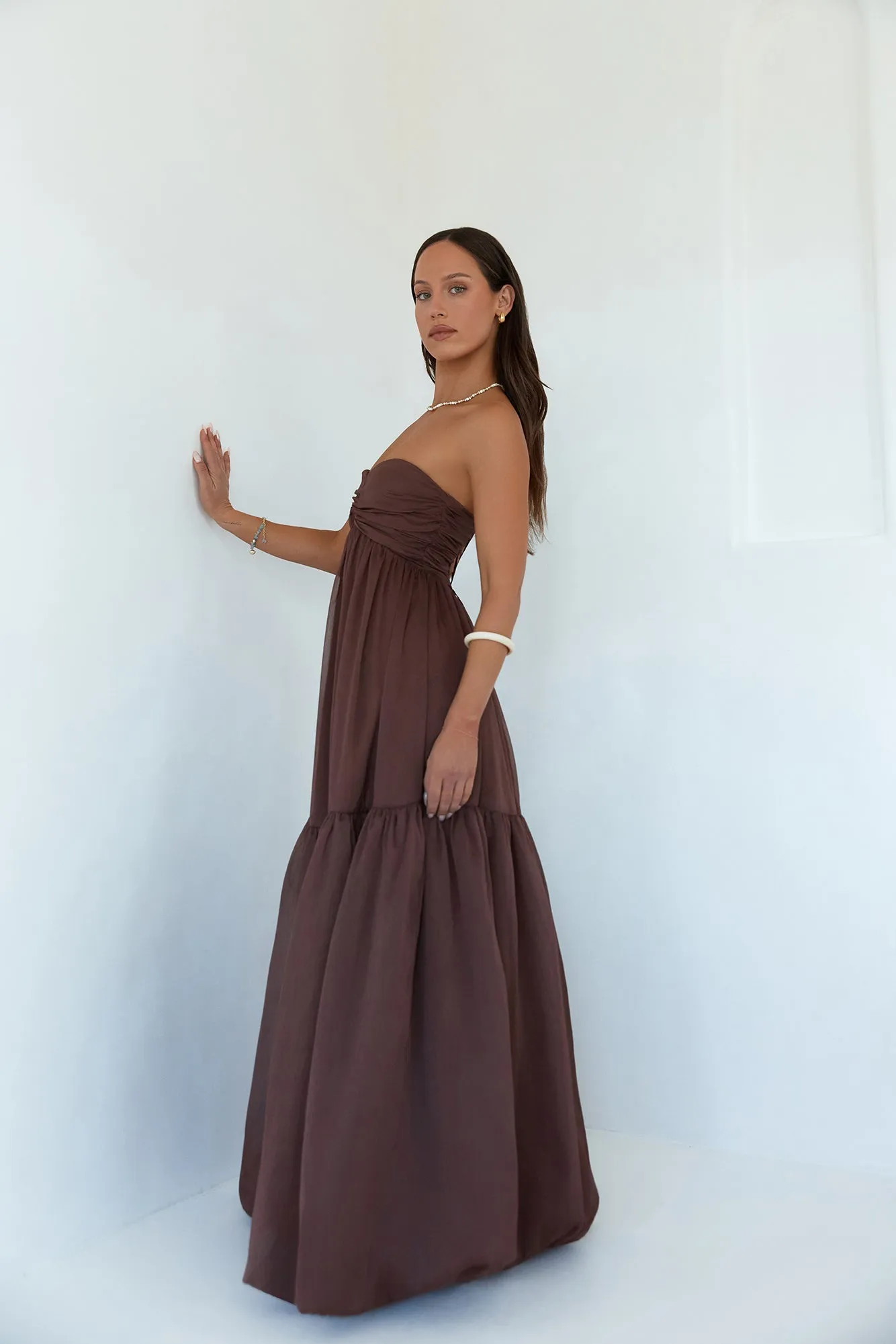 Unforgettable Style Strapless Maxi Dress Brown sold by Fortunate One product image thumbnail 5