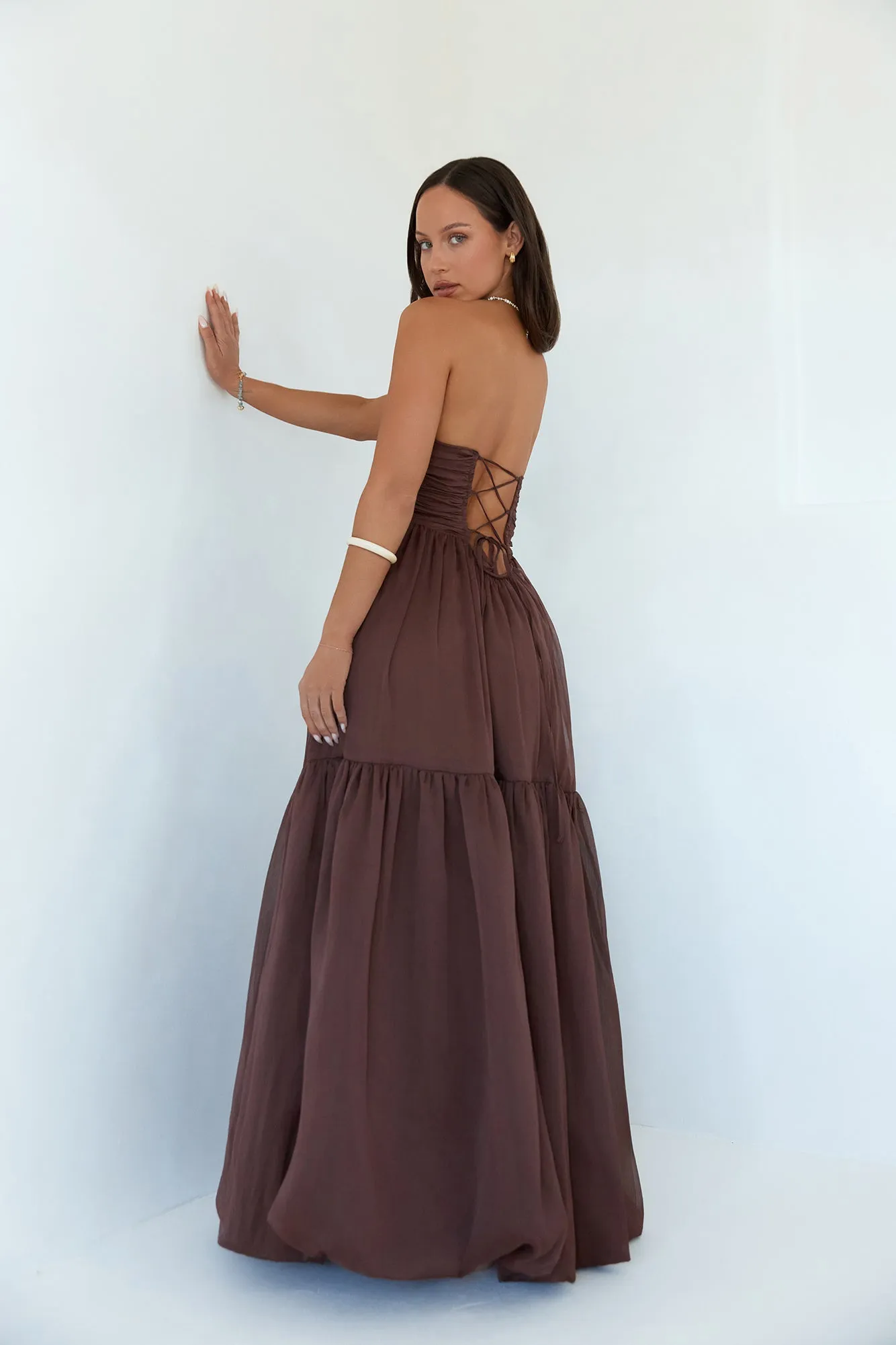 Unforgettable Style Strapless Maxi Dress Brown sold by Fortunate One product image thumbnail 2
