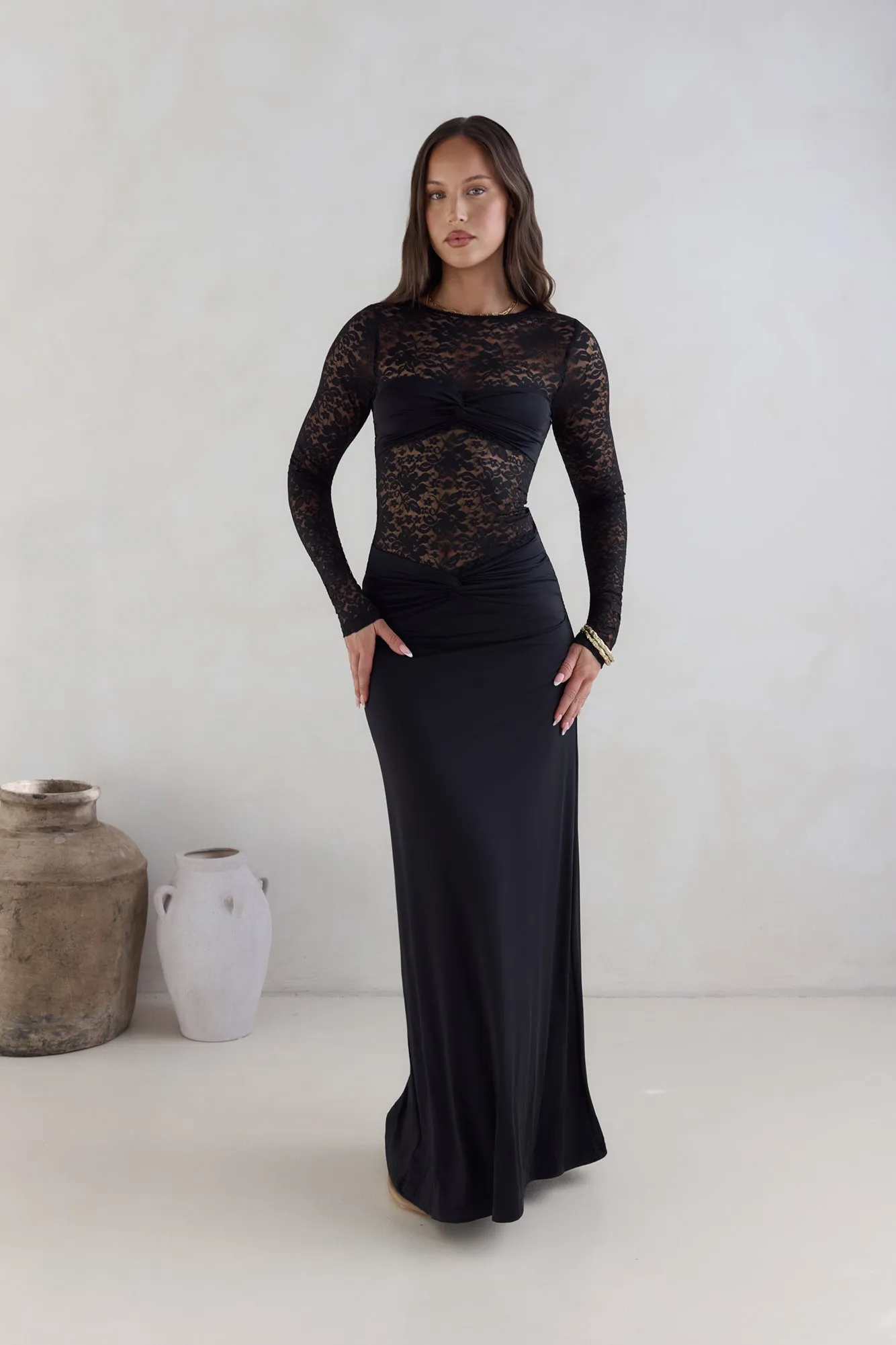 Larna Sleeved Maxi Dress Black sold by Fortunate One