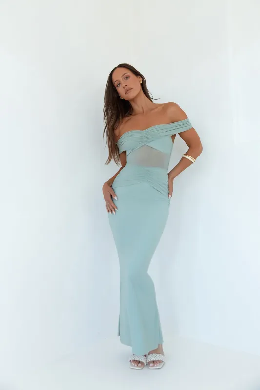You’re Radiant Off Shoulder Maxi Dress Green sold by Fortunate One