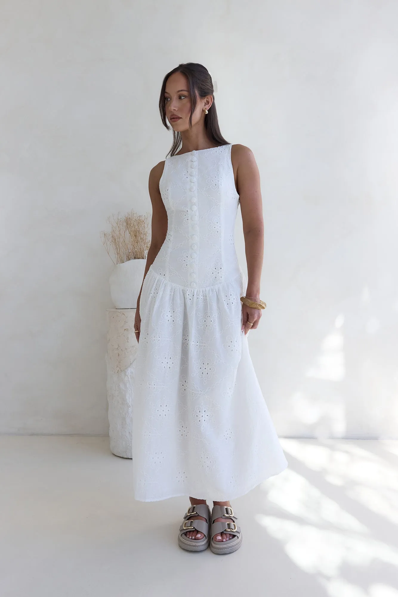 Jasmine Jewel Embroidered Maxi Dress White sold by Fortunate One