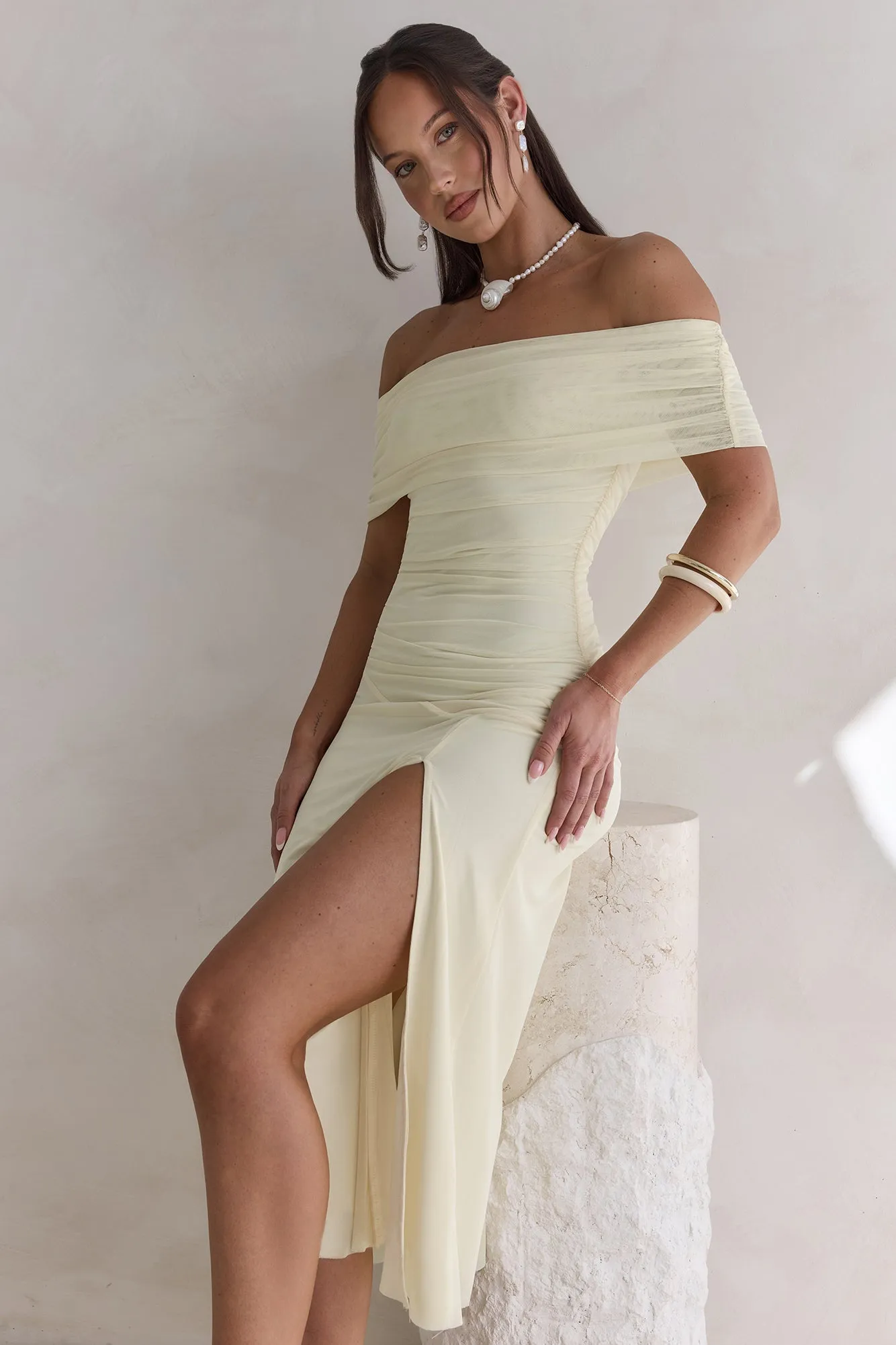 Santorini Strolls Off Shoulder Midi Dress Yellow sold by Fortunate One product image thumbnail 5