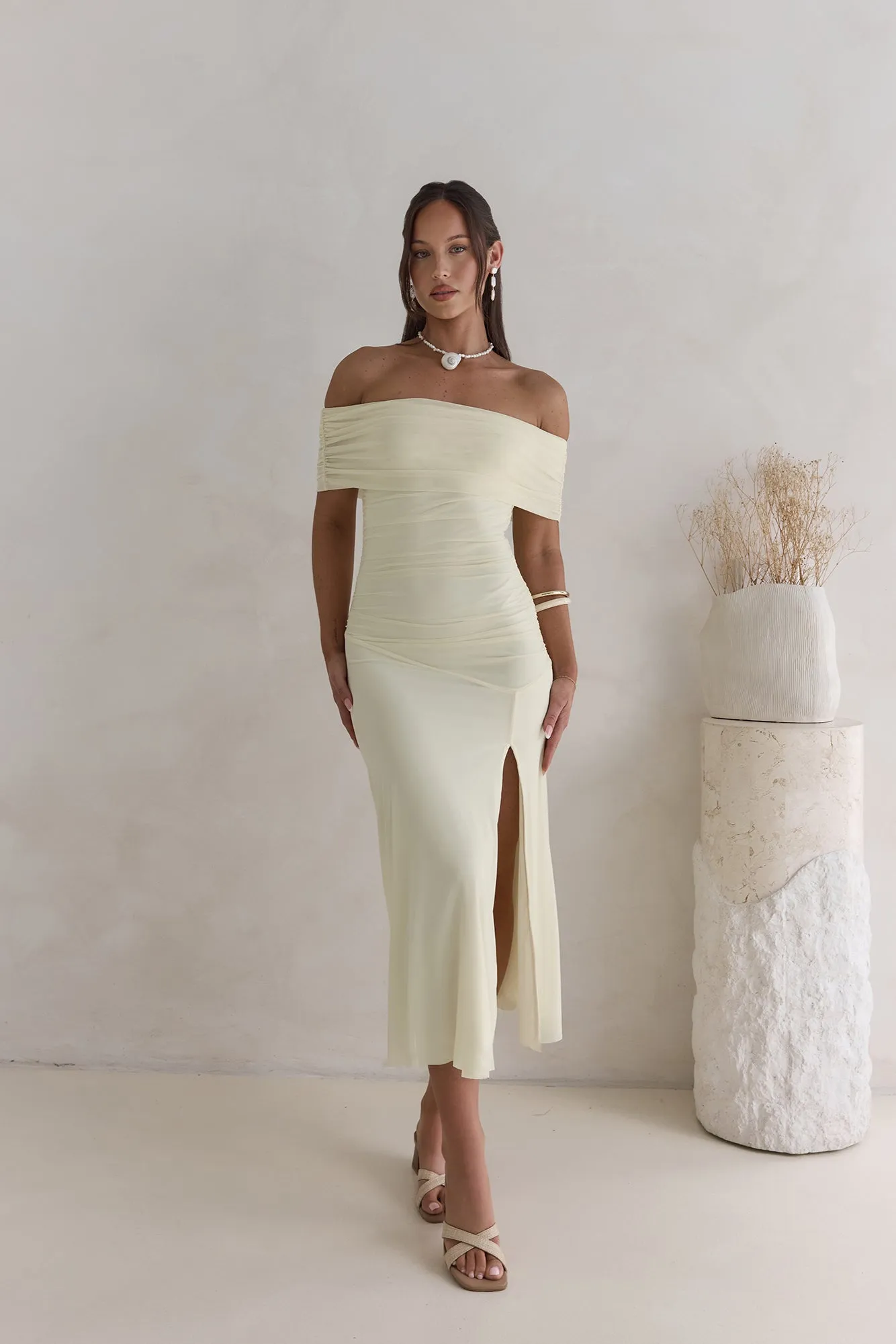 Santorini Strolls Off Shoulder Midi Dress Yellow sold by Fortunate One product image thumbnail 4