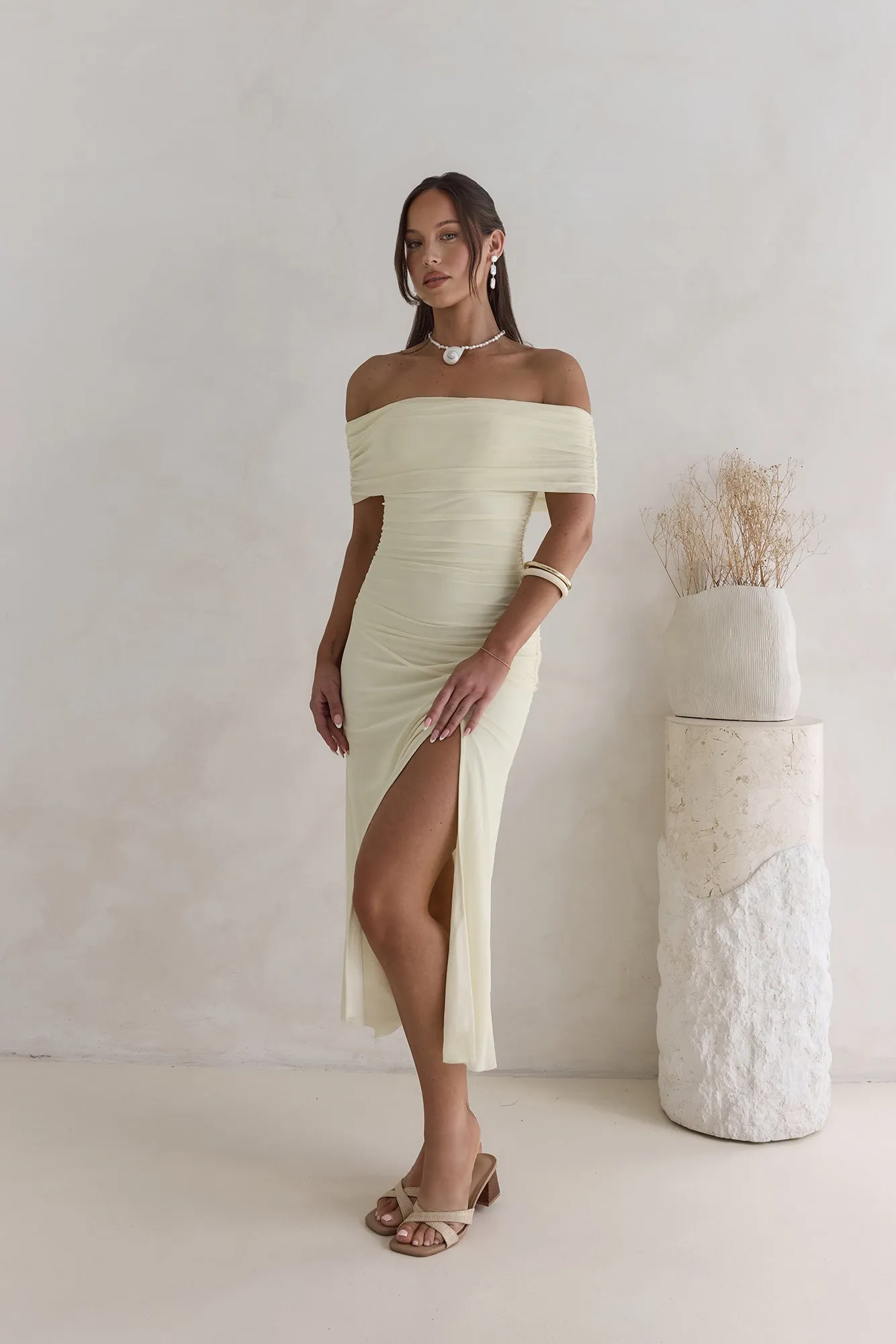 Santorini Strolls Off Shoulder Midi Dress Yellow sold by Fortunate One product image thumbnail 3