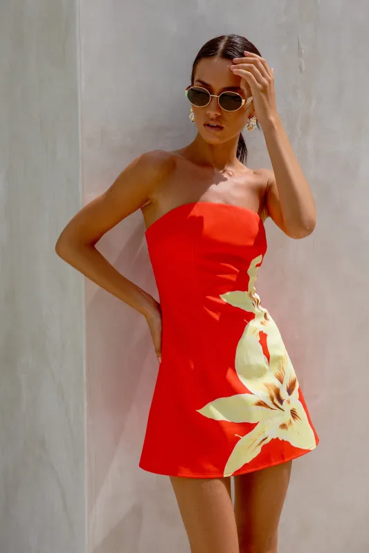 Island Indulgence Strapless Mini Dress Red sold by Fortunate One