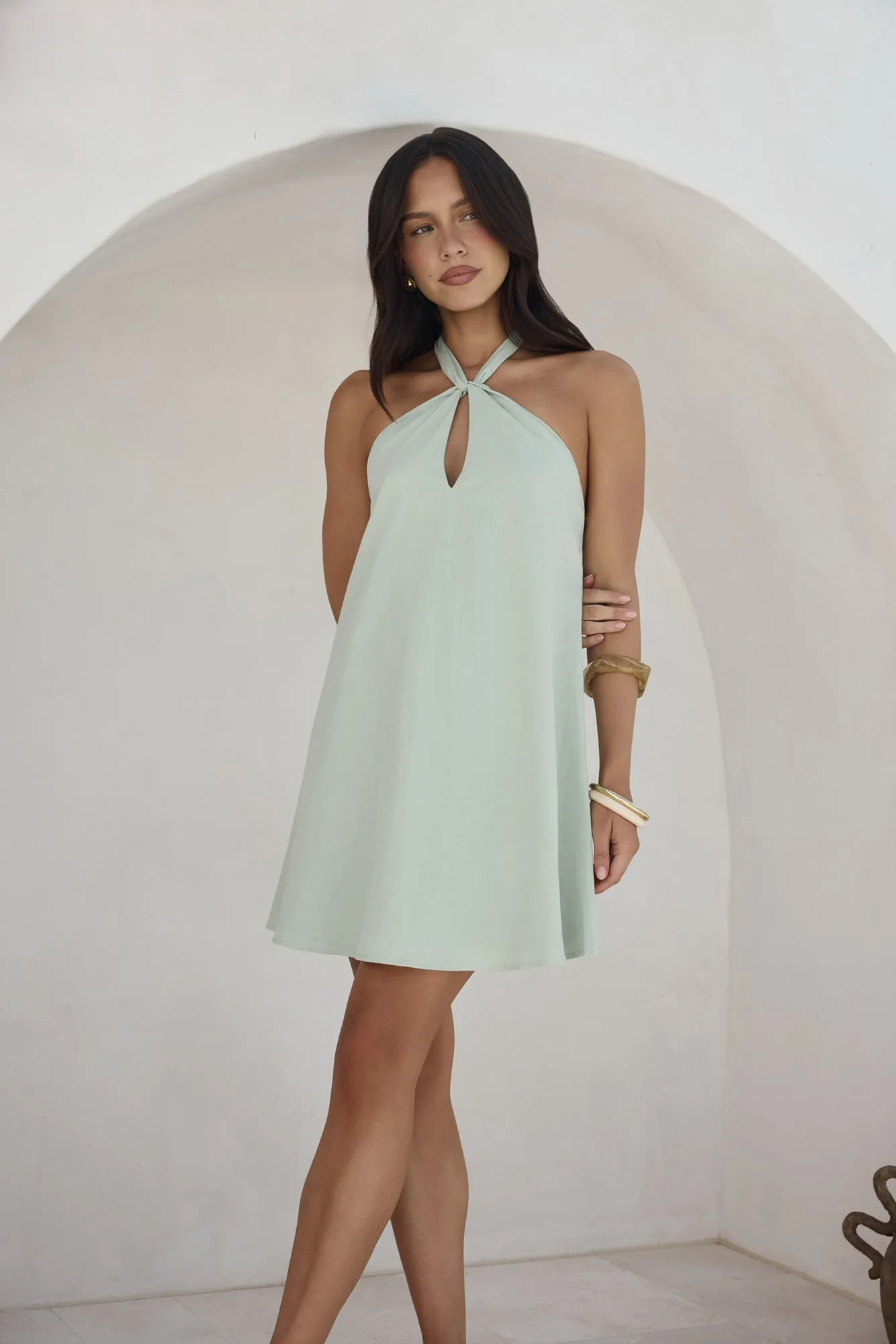 Coconut Sips Mini Dress Sage sold by Fortunate One product image thumbnail 4