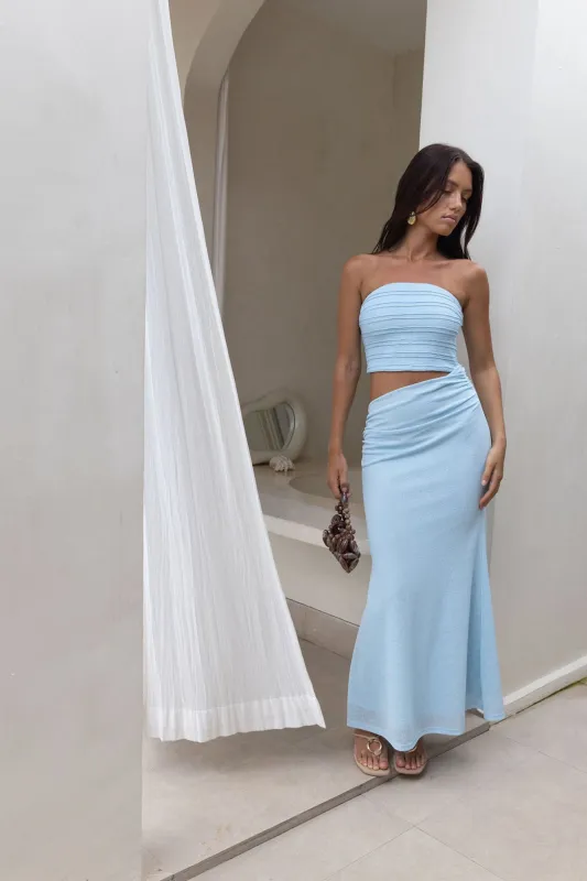 City Hopper Strapless Maxi Dress Blue sold by Fortunate One