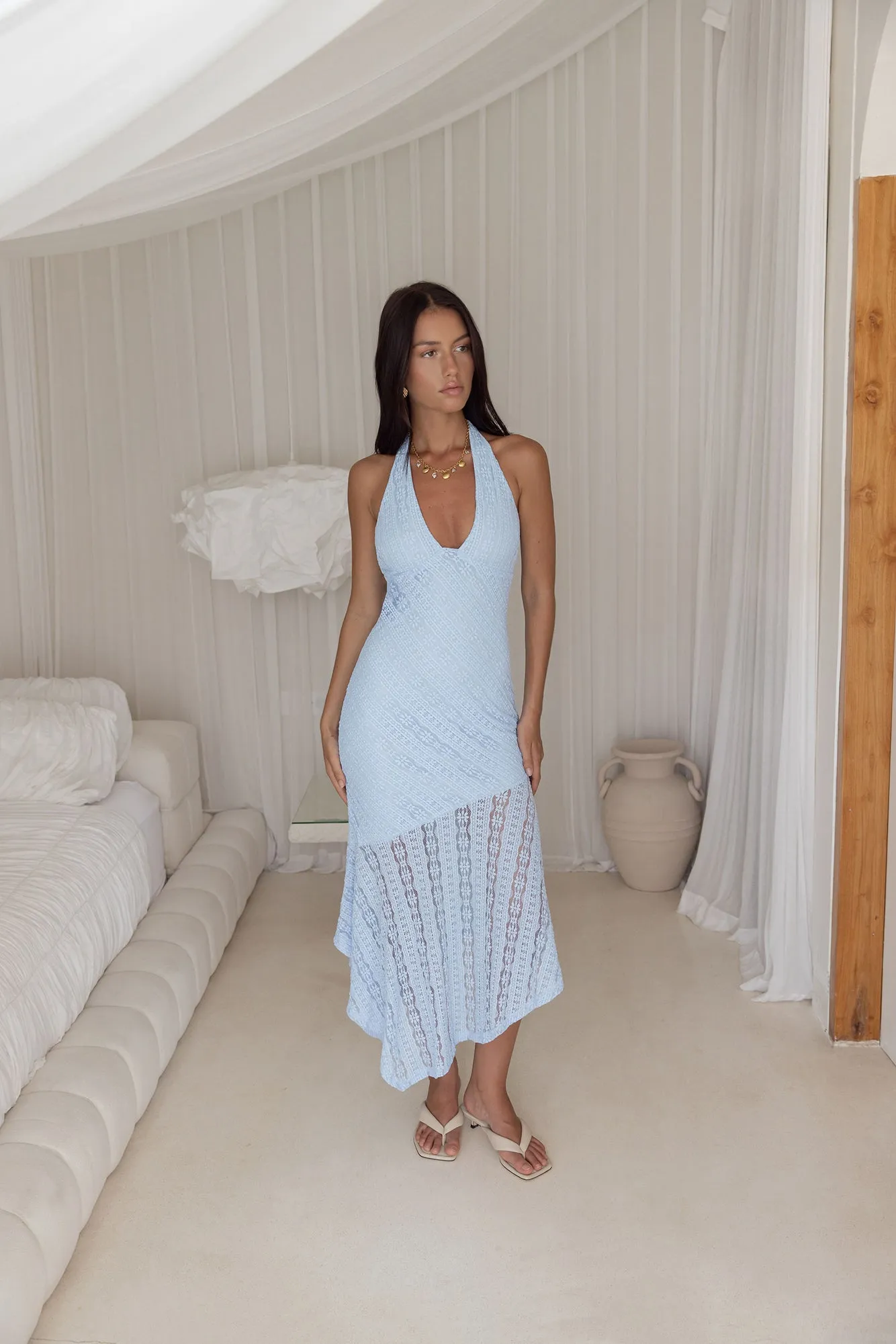 Palm Tree Promises Halter Maxi Dress Blue sold by Fortunate One product image thumbnail 4