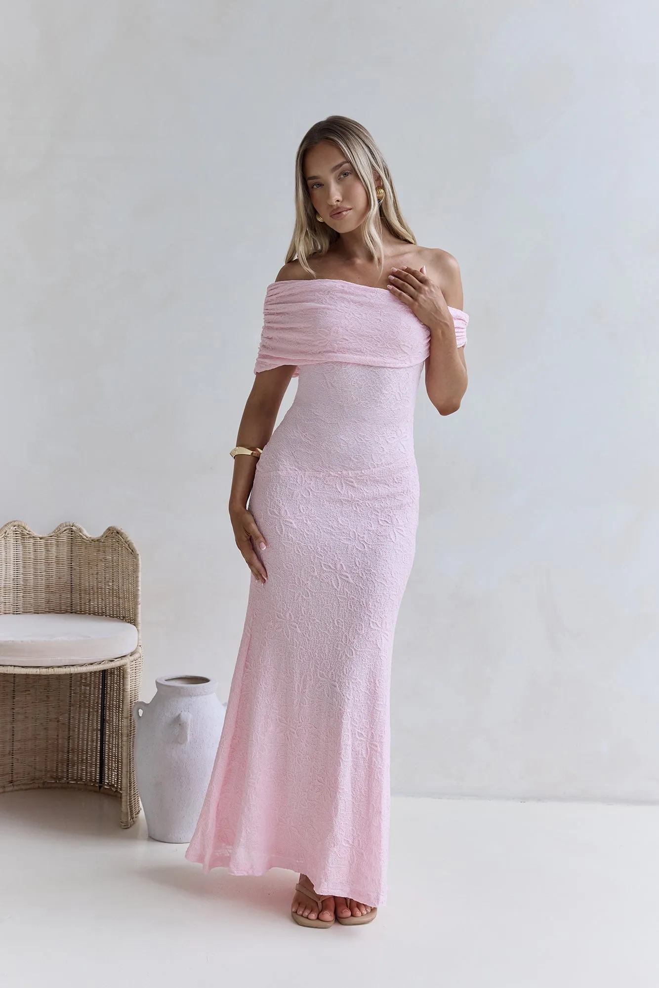 Sea And Selfies Off Shoulder Maxi Dress Pink sold by Fortunate One product image thumbnail 3