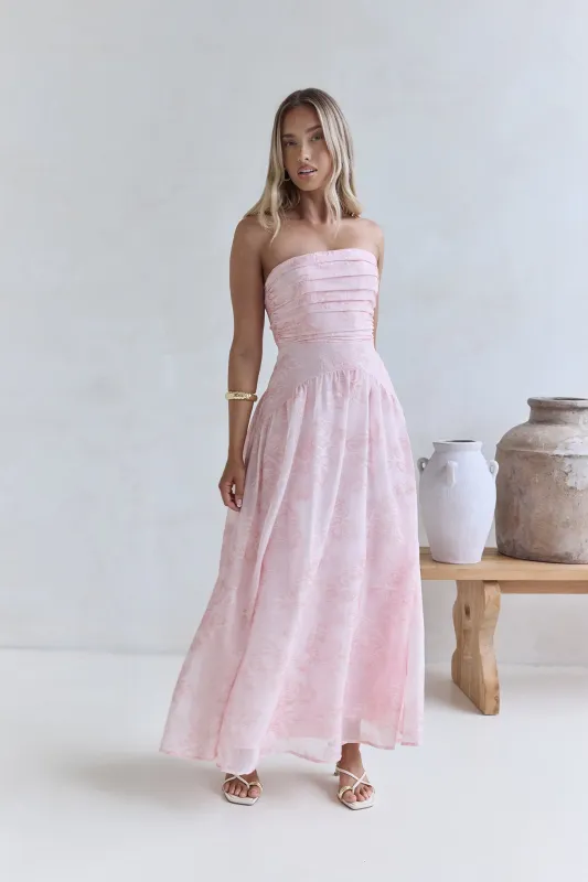 Cloud Kissed Paths Strapless Maxi Dress Pink sold by Fortunate One