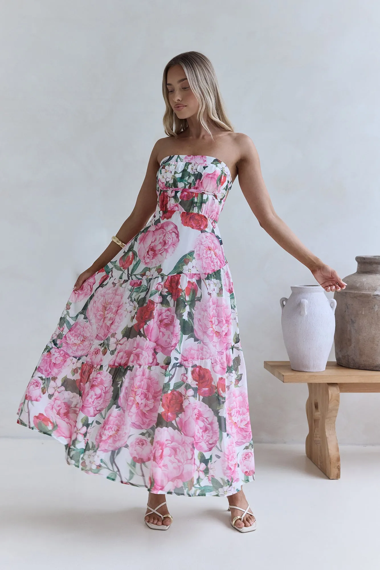 Bouquet In Bloom Strapless Maxi Dress Pink sold by Fortunate One