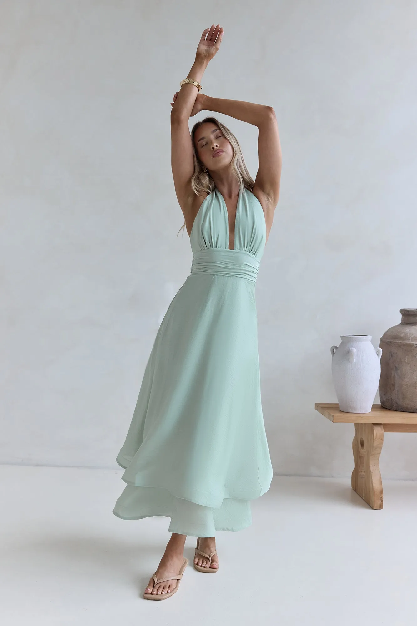 City Lights Calling Maxi Dress Green sold by Fortunate One