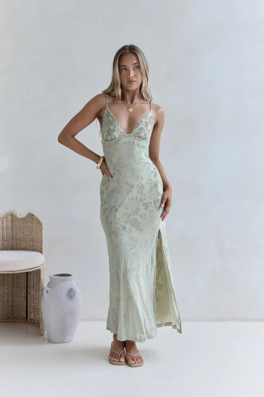 Far And Away Mesh Maxi Dress Sage sold by Fortunate One