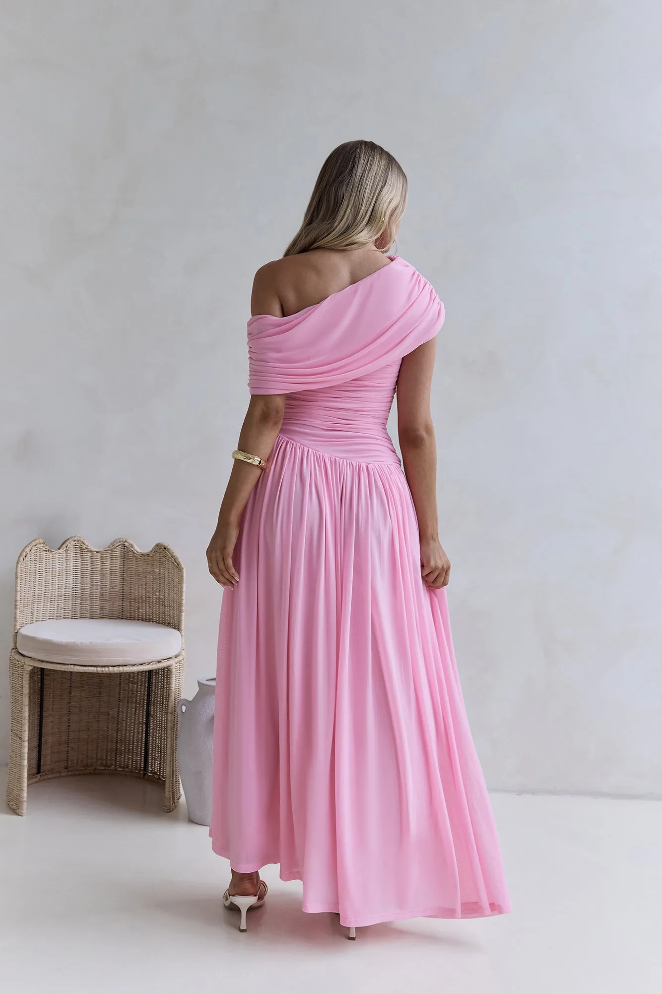 Hidden Flair One Shoulder Mesh Maxi Dress Pink sold by Fortunate One product image thumbnail 2