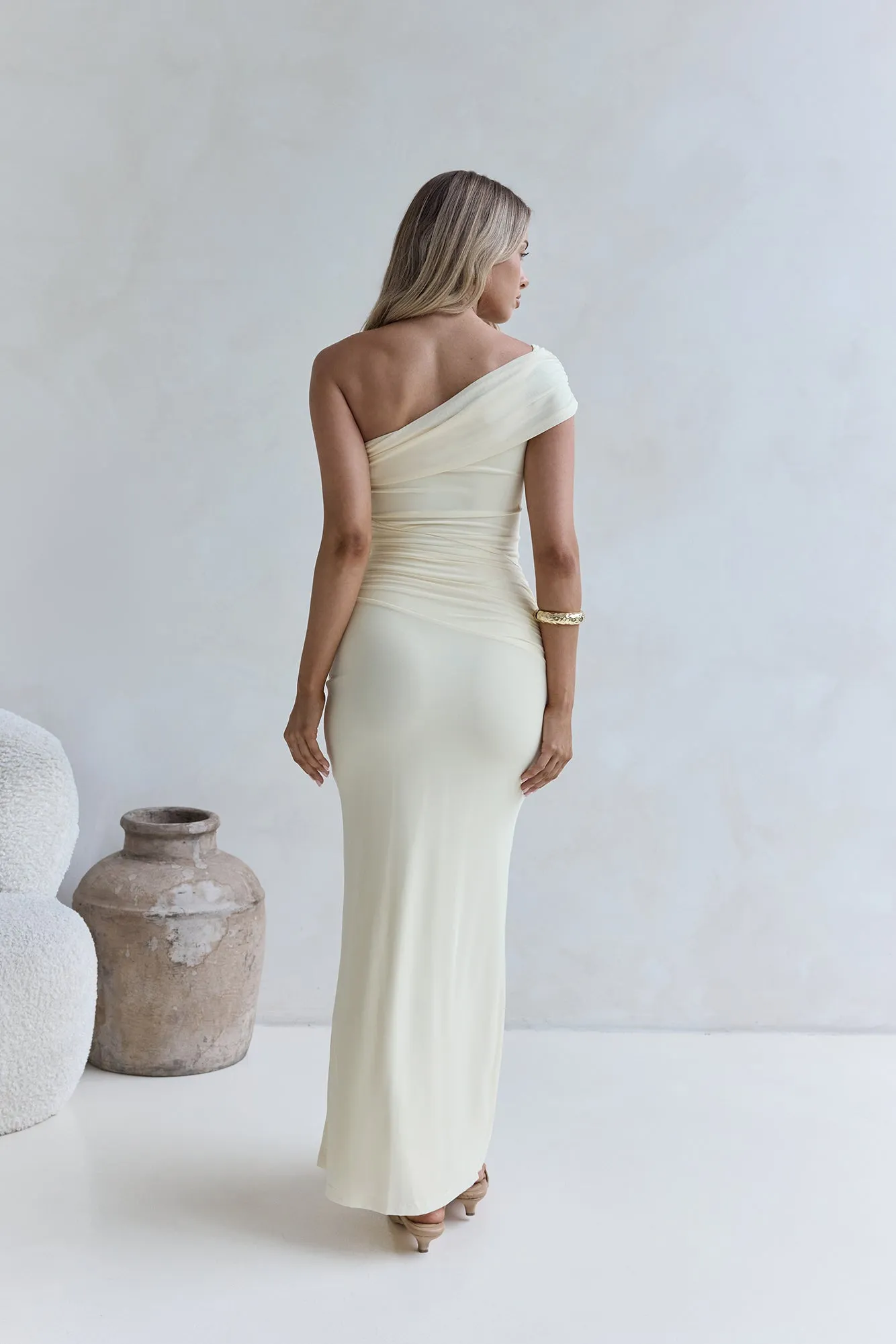 Kiss The Moon One Shoulder Mesh Maxi Dress Lemon sold by Fortunate One product image thumbnail 2
