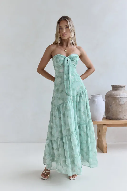 Hear Your Heartbeat Strapless Maxi Dress Green sold by Fortunate One
